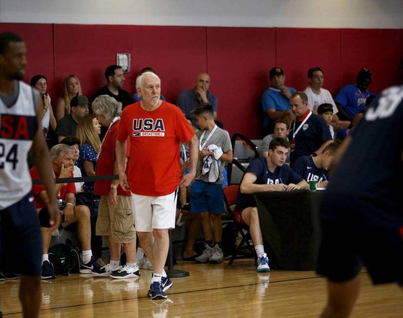 Head Coach Gregg Popovich watches over the USA Basketball national team practice at UNLV's Mend ...