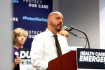 Cancer survivor and health care advocate Joe Merlino shares his story during the Protect Our Ca ...
