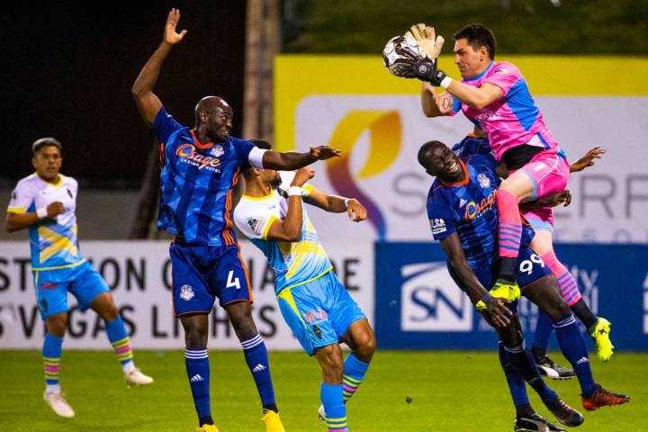 Lights goalkeeper Thomas Olsen, right, shown in May, recorded his eighth shutout of the season ...