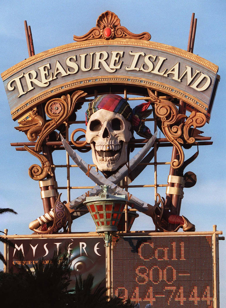 The original Treasure Island marquee featured a pirate-themed skull and crossbones. The sign wa ...