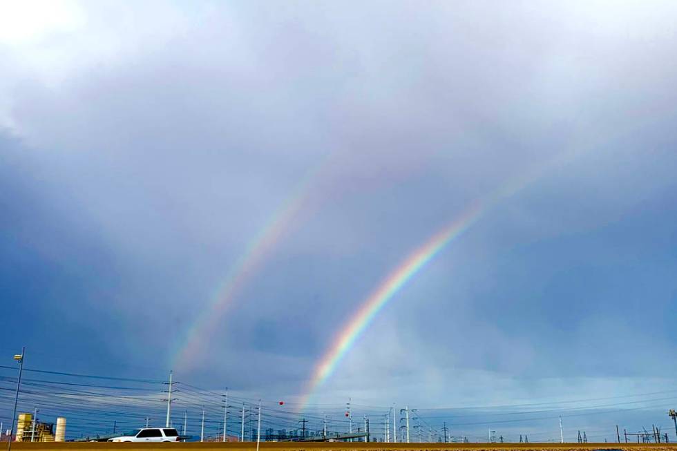 A double rainbow seen from U.S. Highway 95 in Henderson, Tuesday, Aug. 6, 2019. (Mat Luschek/La ...