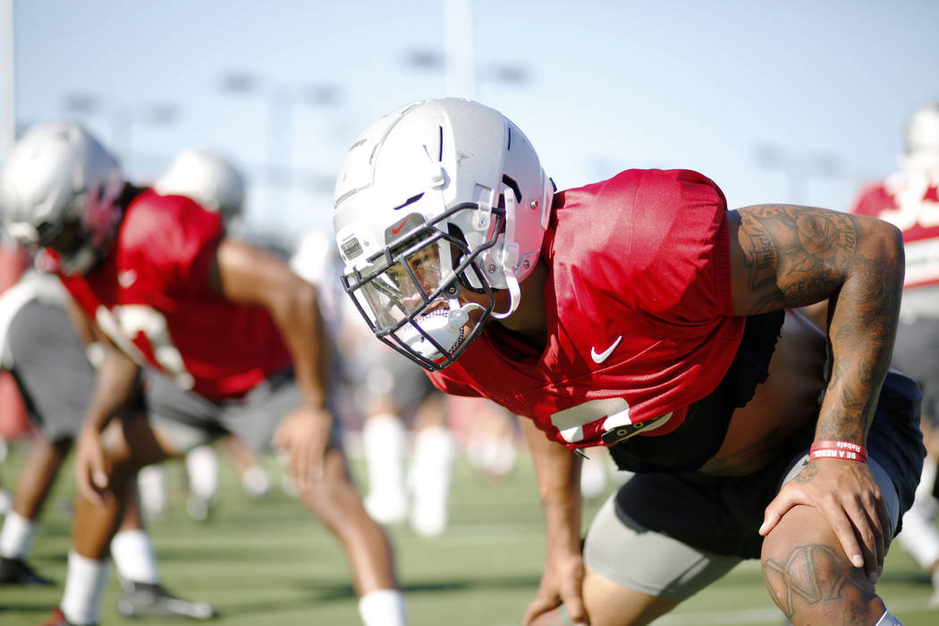 UNLV Rebels safety Drew Tejchman (3) runs drills during practice at Rebel Park, at UNLV in Las ...