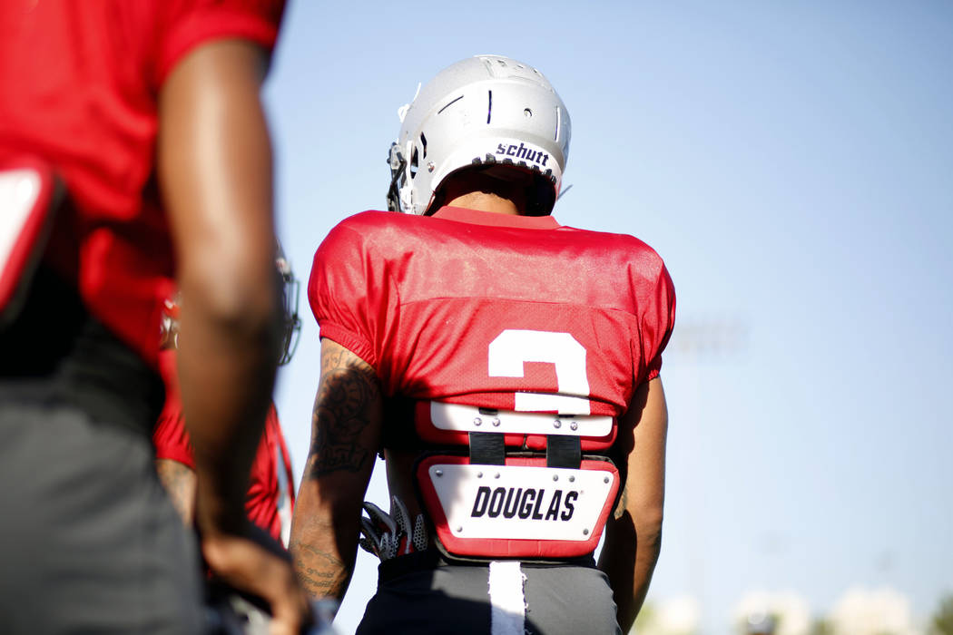 UNLV Rebels safety Drew Tejchman (3) runs drills during practice at Rebel Park, at UNLV in Las ...