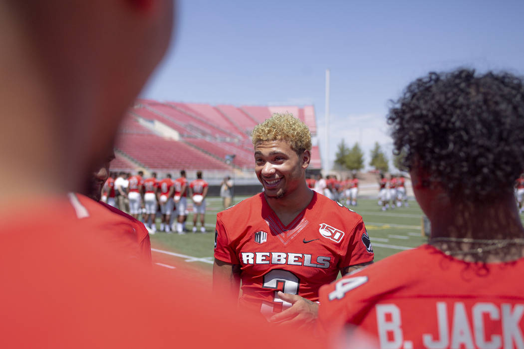 UNLV's Defensive back Drew Tejchman (3), waits for a group photo during the UNLV football playe ...