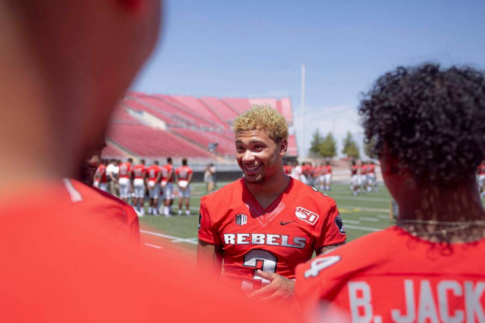 UNLV's Defensive back Drew Tejchman (3), waits for a group photo during the UNLV football playe ...