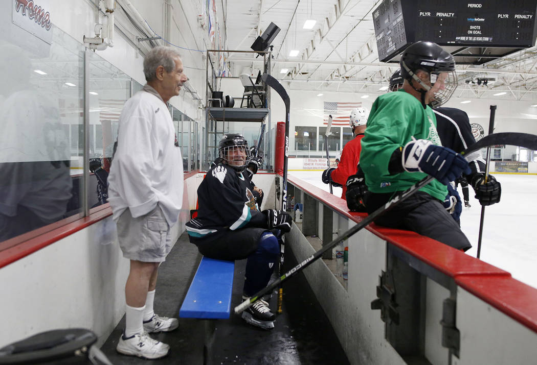Ronnie's Hockey Club plays a pickup ice hockey game at the Las Vegas Ice Center in Las Vegas on ...