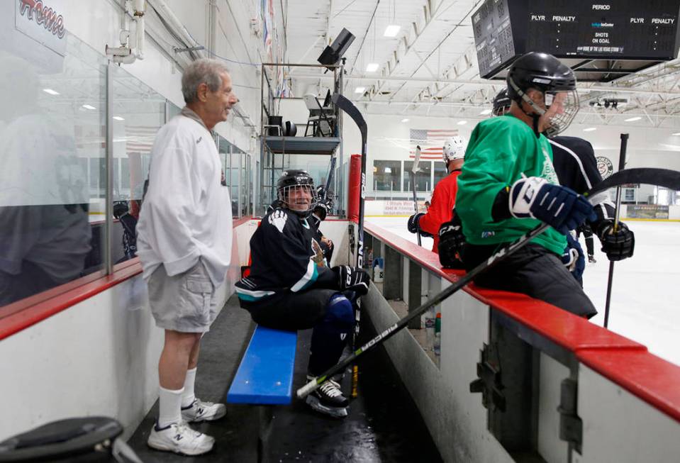 Ronnie's Hockey Club plays a pickup ice hockey game at the Las Vegas Ice Center in Las Vegas on ...
