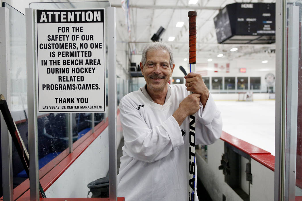 Ronnie Ferrise, founder of Ronnie's Hockey Club, a pickup ice hockey league at the Las Vegas Ic ...