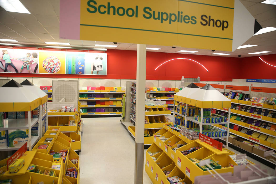 School supplies on sale at Target, 4001 S. Maryland Parkway, in Las Vegas, on Thursday, Aug. 8, ...