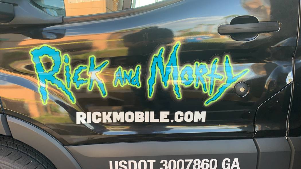 Hundreds of Las Vegas Rick and Morty fans stood in line at the Rickmobile popup on Thursday, Au ...