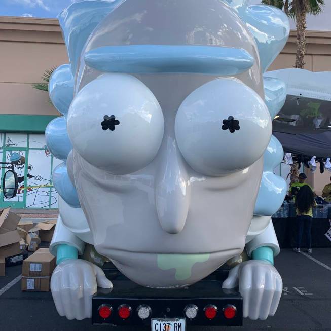 Hundreds of Las Vegas Rick and Morty fans stood in line at the Rickmobile popup on Thursday, Au ...