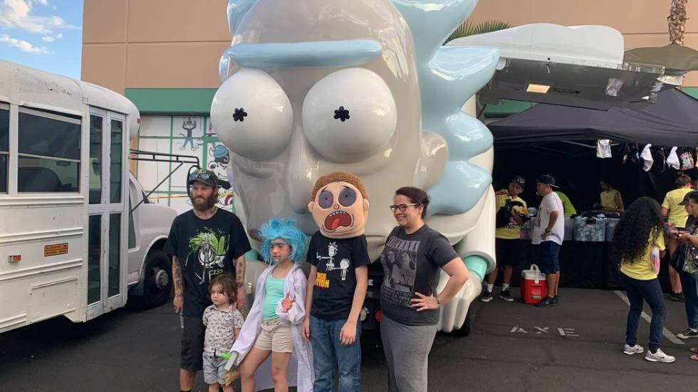 Hundreds of Las Vegas Rick and Morty fans stood in line at the Rickmobile popup on Thursday, Au ...