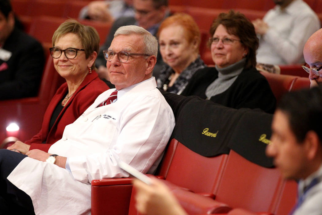Diane Z. Chase, UNLV provost, left, sits with Dr. John Fildes, University Medical Center chief ...