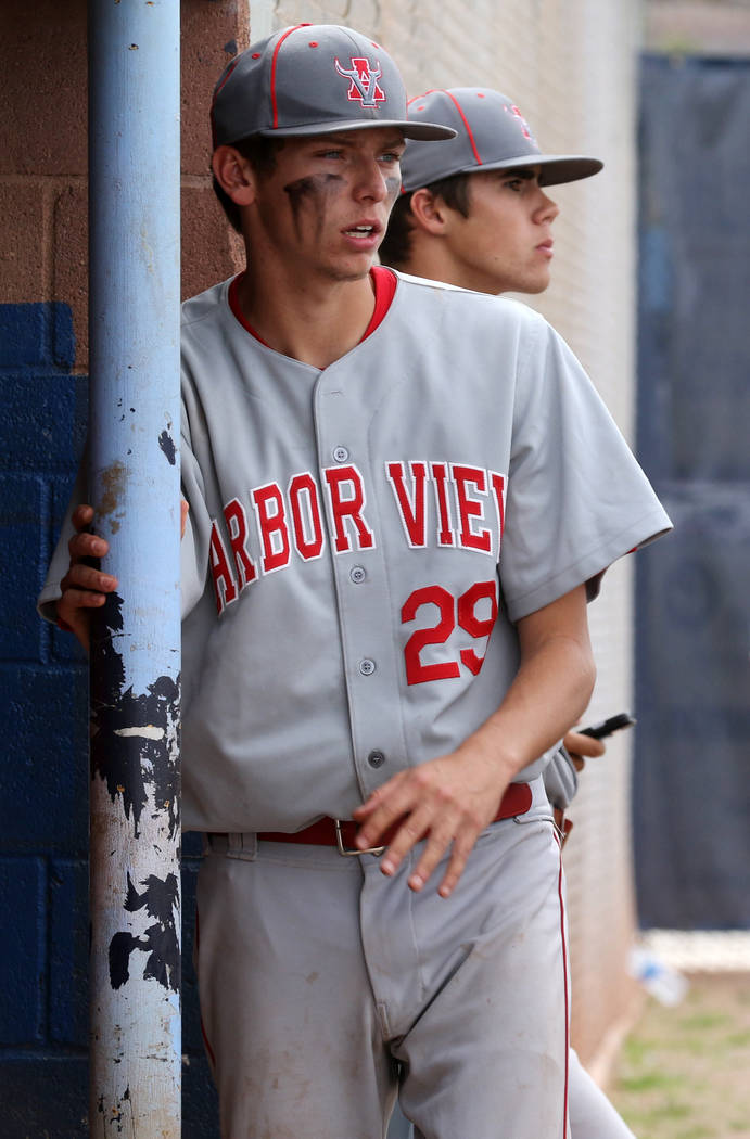 Arbor View pitcher Brennan Holligan, left, who played on the Mountain Ridge team during the 201 ...