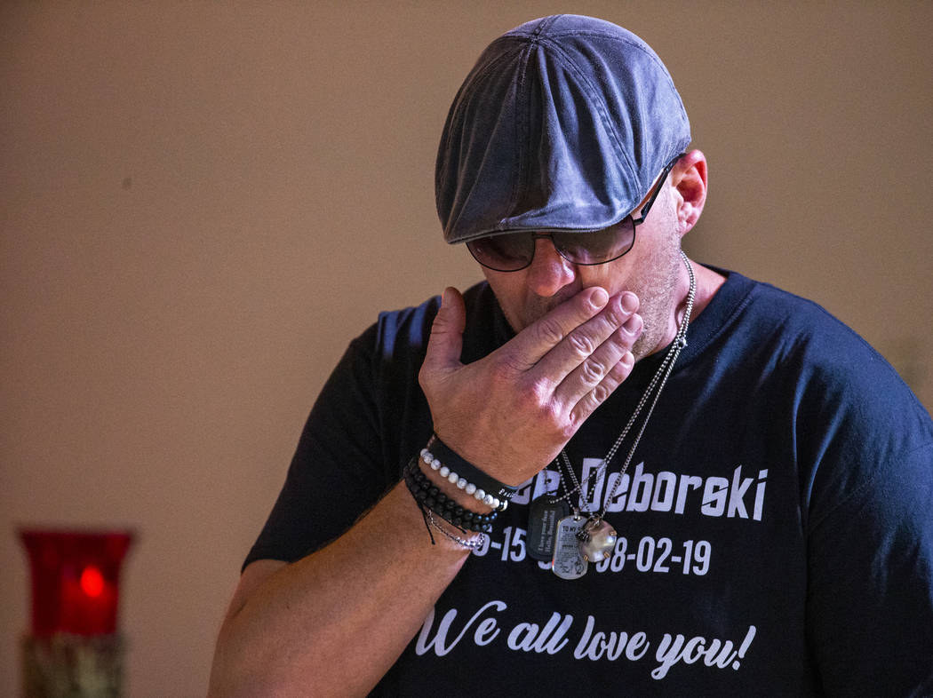 Jason Deborski is overcome with emotion after talking about his son Harlee Deborski during a fu ...