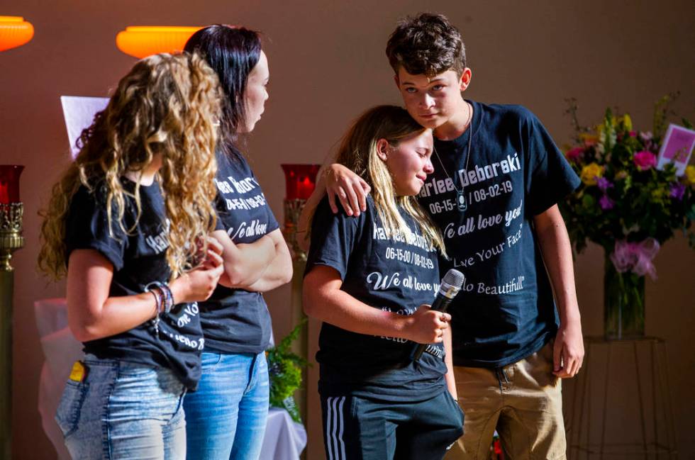 Siblings of Harlee Deborski each share their special moments with him during a funeral service ...