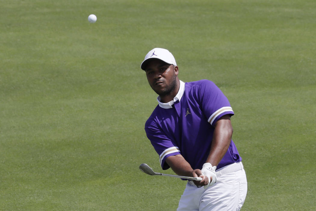 Harold Varner III hits from the third fairway in the final round of the Northern Trust golf tou ...