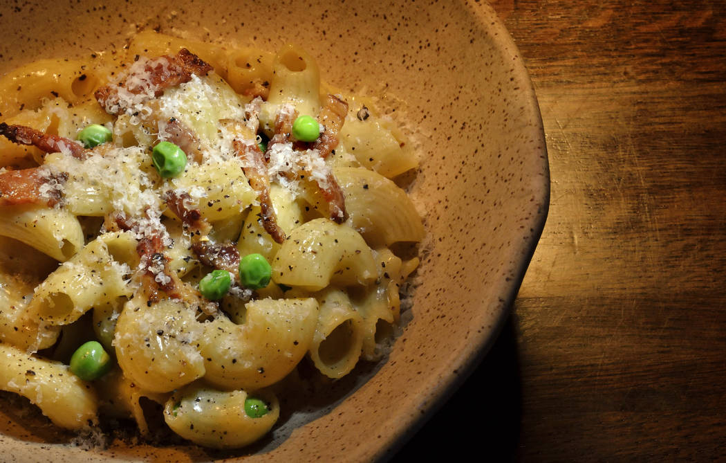 The rigatoni carbonara at Esther’s Kitchen at 1130 Casino Center Blvd. in Las Vegas. (Bill Hu ...