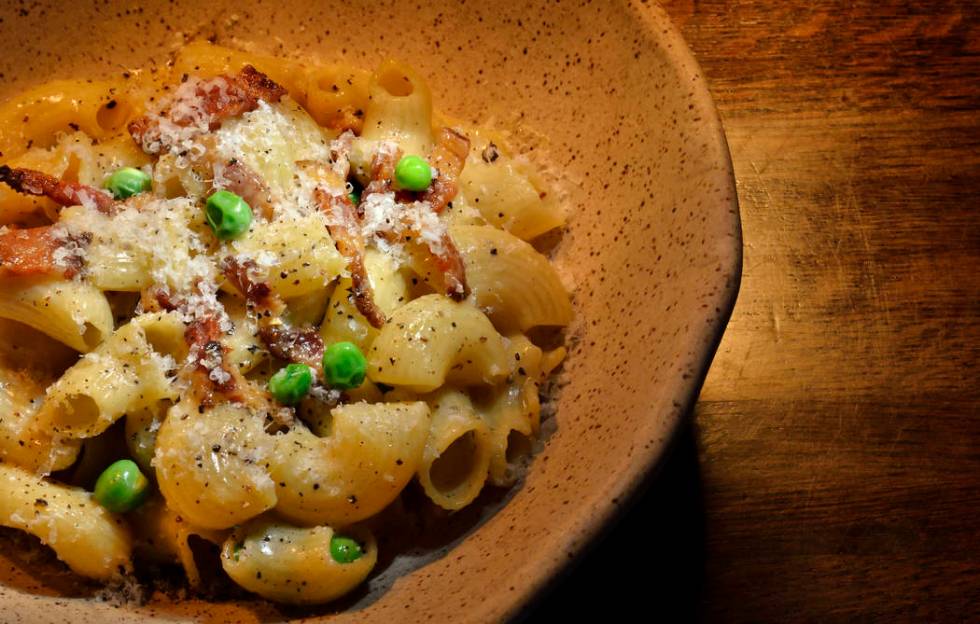 The rigatoni carbonara at Esther’s Kitchen at 1130 Casino Center Blvd. in Las Vegas. (Bill Hu ...