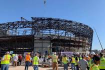 Topping out ceremony at Allegiant Stadium, Monday, Aug. 5, 2019. (Mick Akers/Las Vegas Review-J ...