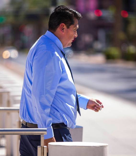 Defendant Bradley Campos departs the Lloyd D. George Courthouse following opening statements in ...