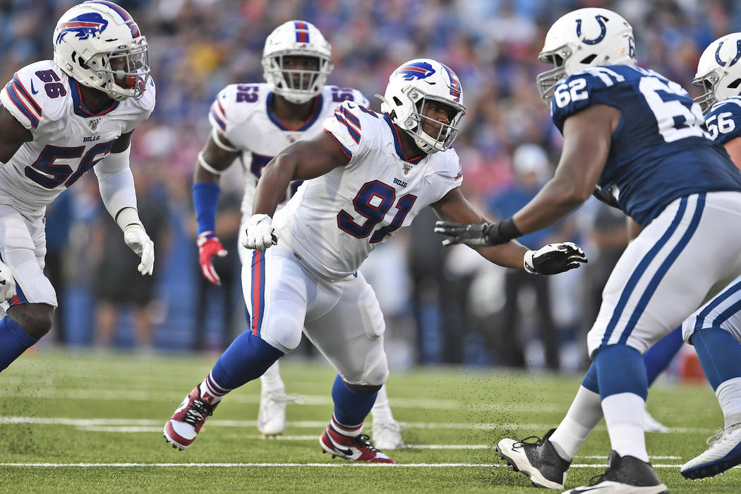 Buffalo Bills defensive tackle Ed Oliver (91) during the first half of an NFL preseason footbal ...