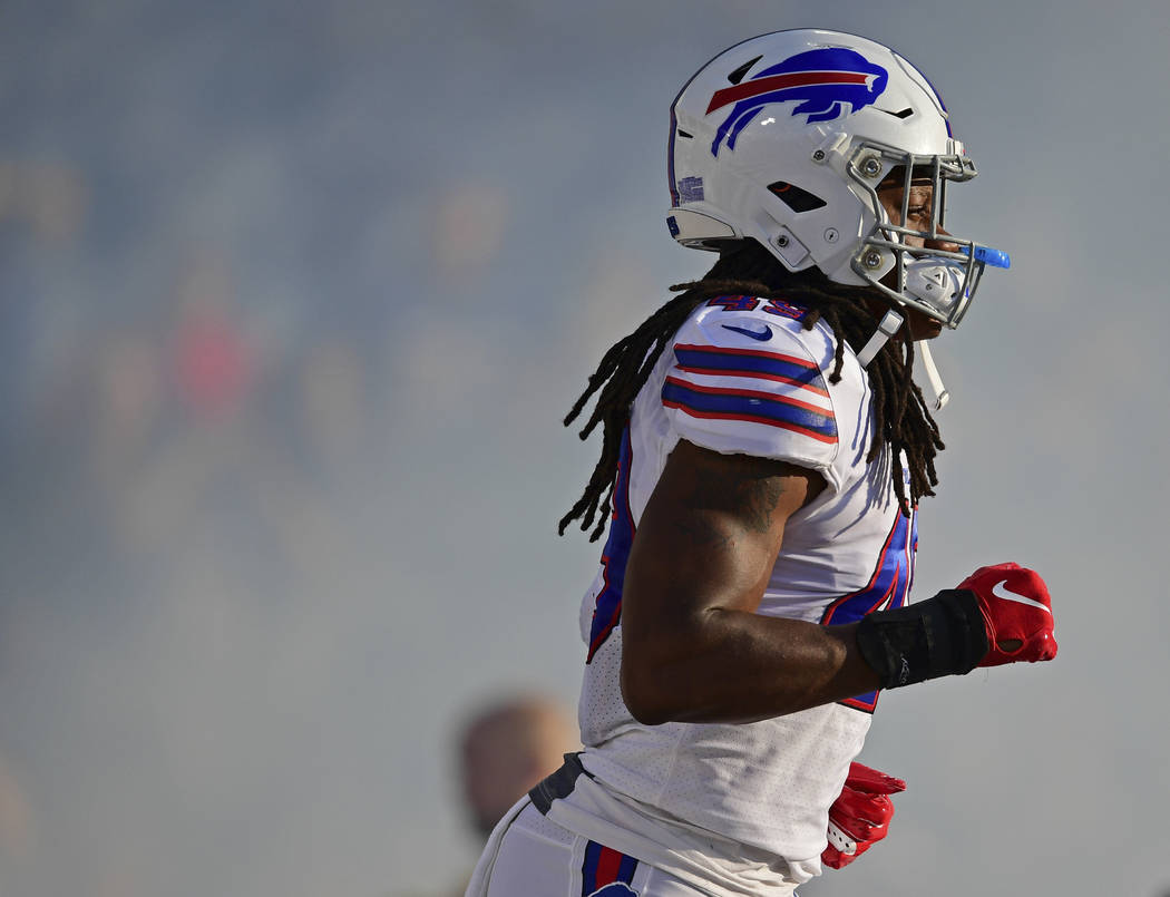 Buffalo Bills' Tremaine Edmunds is introduced before an NFL pre-season football game against th ...