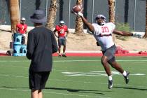 UNLV Rebels wide receiver Darren Woods Jr. (10) catches a pass during team practice on Tuesday, ...