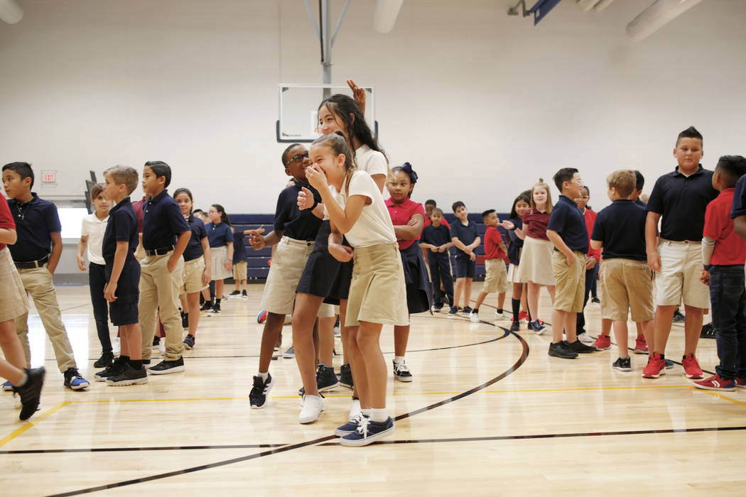 Legacy Traditional School students finish their gym class during the opening week of the southw ...