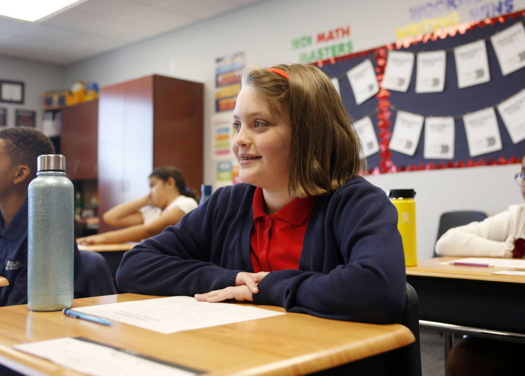 Emalee Bolling, 11, participates in her sixth grade Spanish class at Legacy Traditional School ...