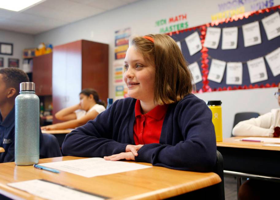 Emalee Bolling, 11, participates in her sixth grade Spanish class at Legacy Traditional School ...