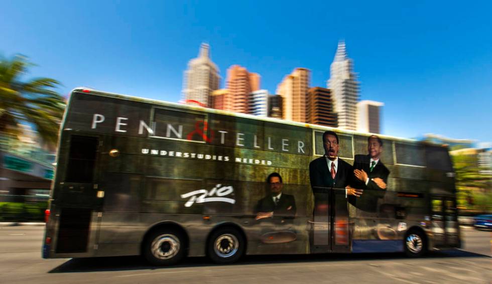 An RTC bus passes the New York-New York driving down the Strip on Tuesday, Aug. 13, 2019 in Las ...