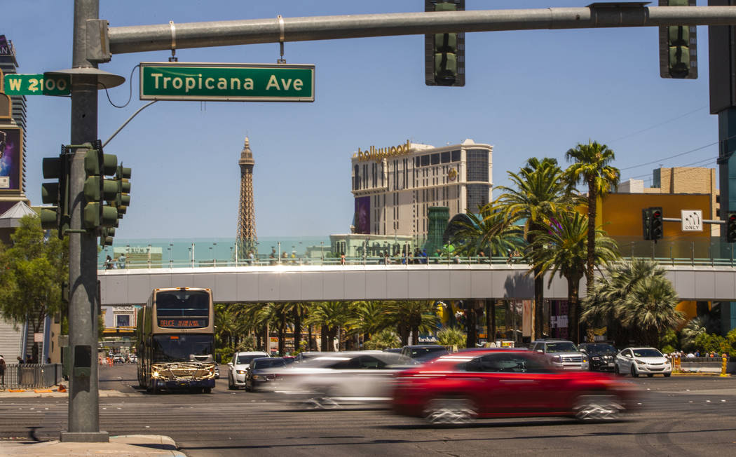 An RTC bus passes the New York-New York driving down the Strip on Tuesday, Aug. 13, 2019 in Las ...