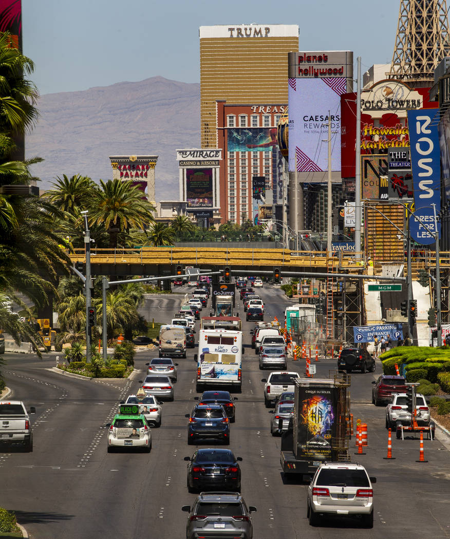 An RTC bus drives up the Strip north of the MGM Grand on Tuesday, Aug. 13, 2019 in Las Vegas. ( ...