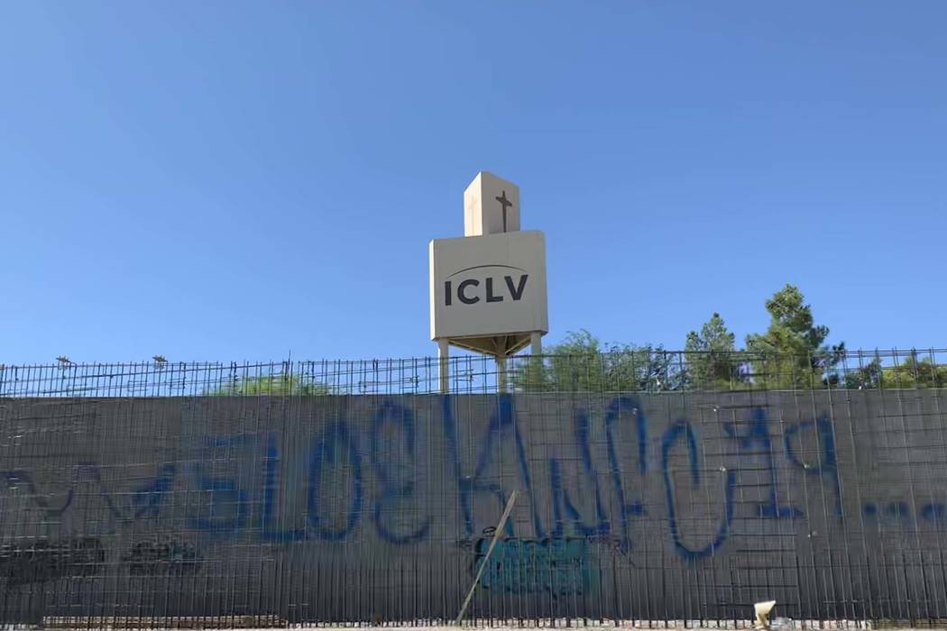 A wall on a portion of the under-construction Summerlin Parkway pedestrian bridge was hit by va ...