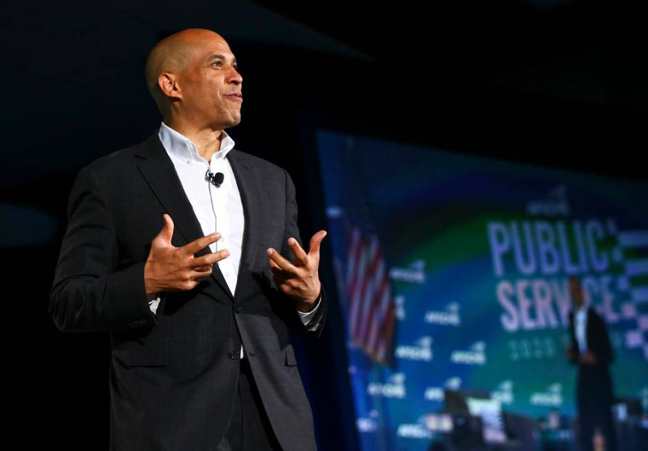 Sen. Cory Booker, D-N.J., speaks during a public forum for Democratic presidential candidates h ...