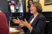 Sen. Amy Klobuchar, D-Minn., speaks during a roundtable discussion with veterans in Carson City ...