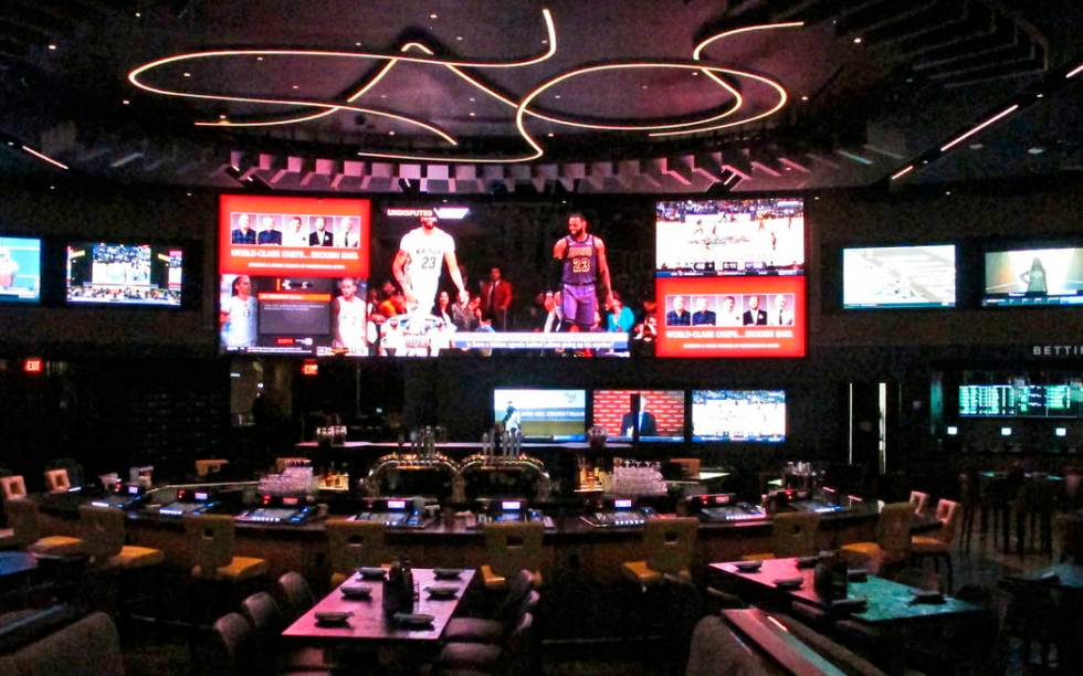 This Friday, June 28, 2019 photo, shows the Borgata casino's new sports betting lounge which is ...