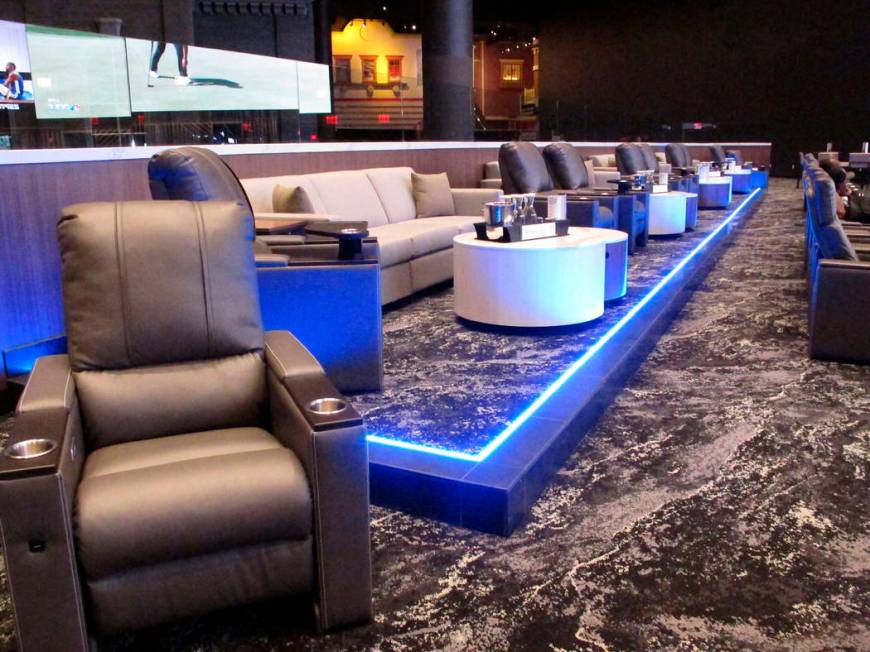 This Thursday, June 27, 2019 photo, shows a seating area in the new sportsbook at Bally's casin ...