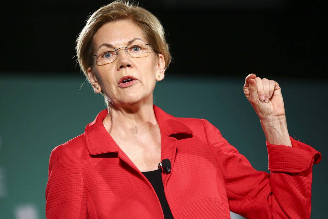Sen. Elizabeth Warren, D-Mass., speaks during a public forum for Democratic presidential candid ...