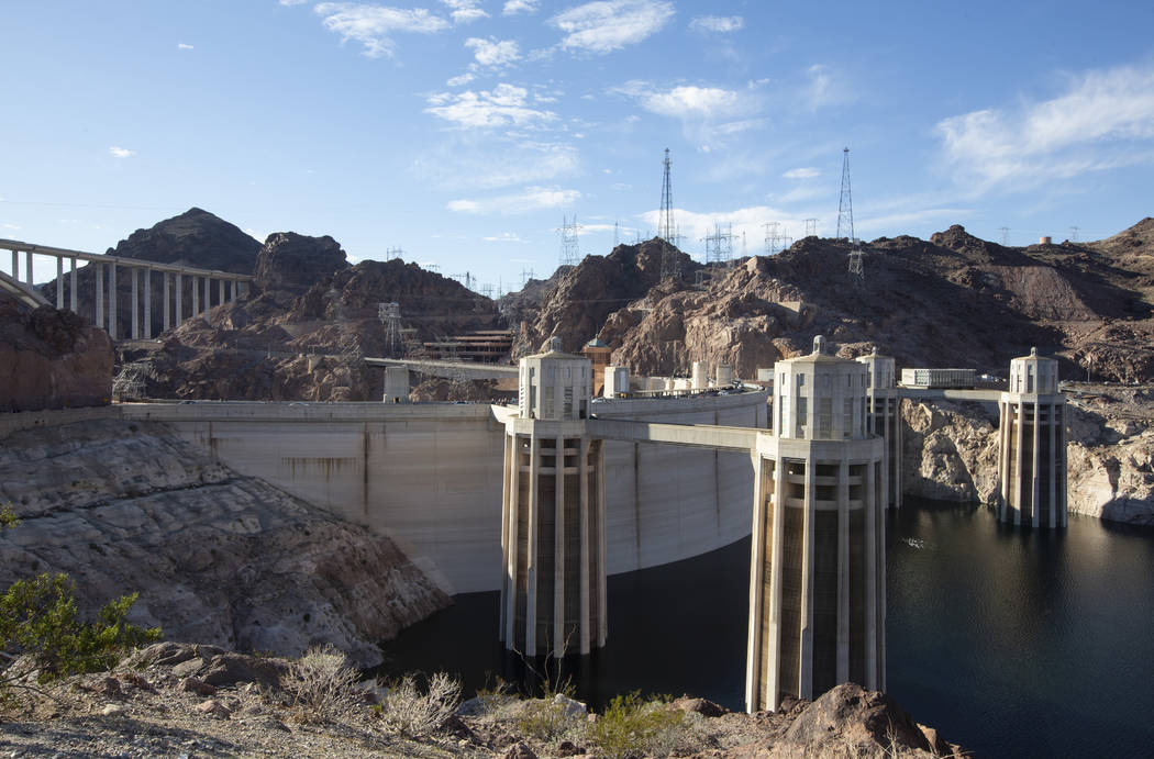 Hoover Dam and Lake Mead are seen from the Arizona side on Jan. 25, 2019. (David Guzman/Las Veg ...