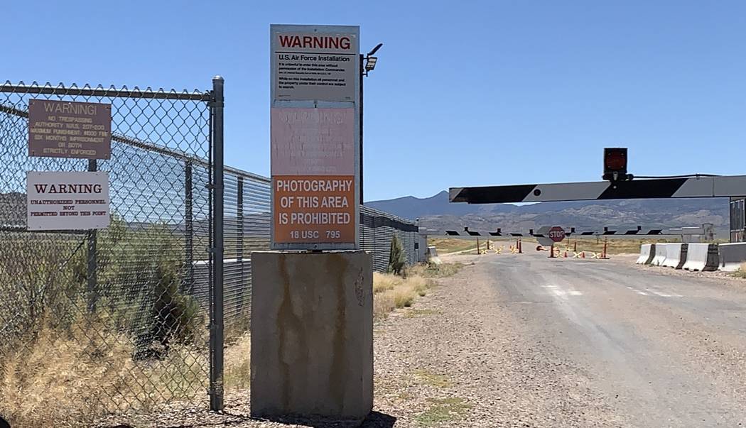 The back gates of Area 51 in Rachel, NV on July 16, 2019. (Mat Luschek / Review-Journal)