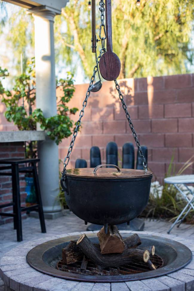 A cauldron in the backyard of Rick Moonen, a celebrity chef known for his expertise in seafood ...