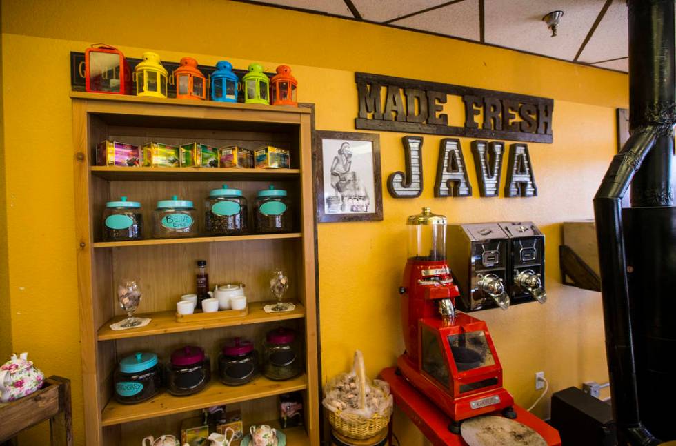 Coffee beans sit on shelves at Java Tree at Flamingo Road and Decatur Boulevard in Las Vegas on ...