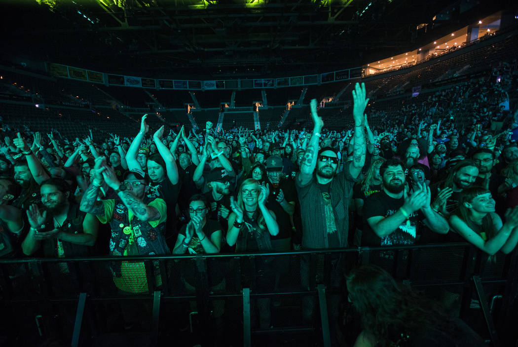 Attendees cheer as Arthur Brown of The Crazy World of Arthur Brown performs at the Mandalay Bay ...