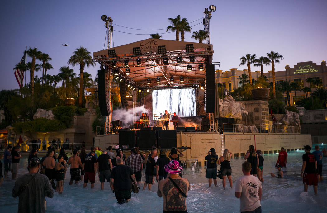 Cold Cave performs at the beach stage during the Psycho Las Vegas music festival at Mandalay Ba ...