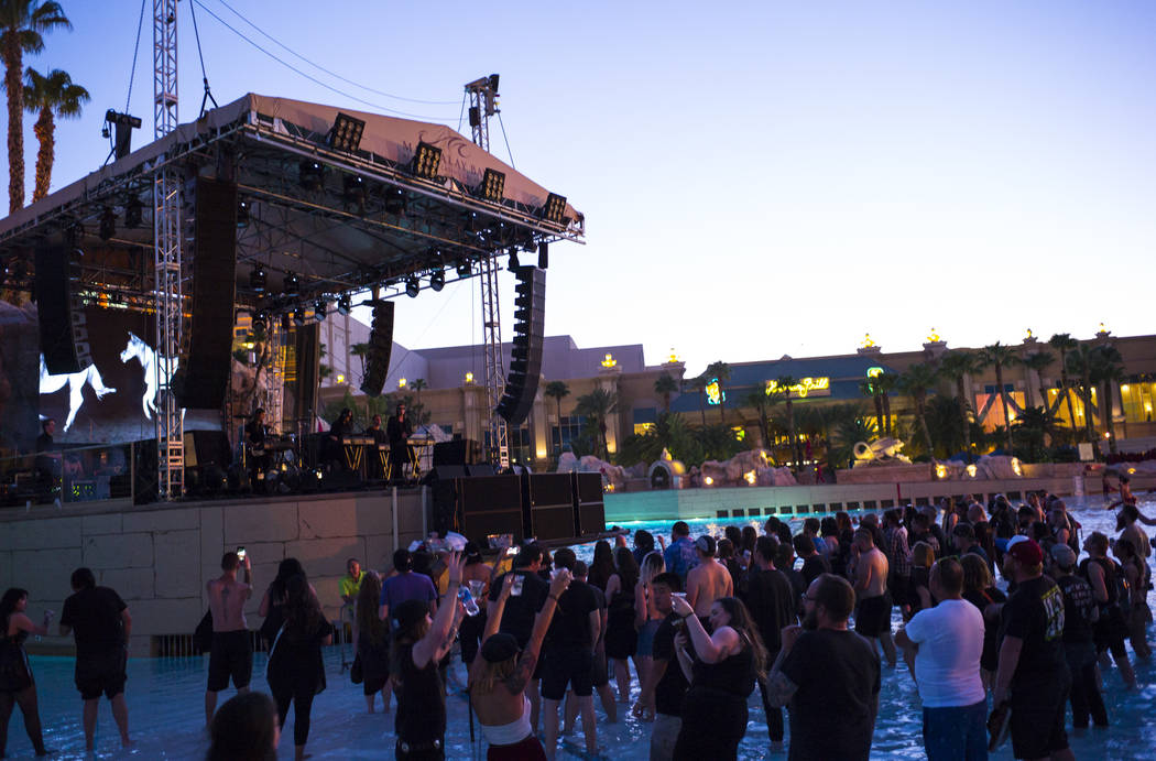 Cold Cave performs at the beach stage during the Psycho Las Vegas music festival at Mandalay Ba ...