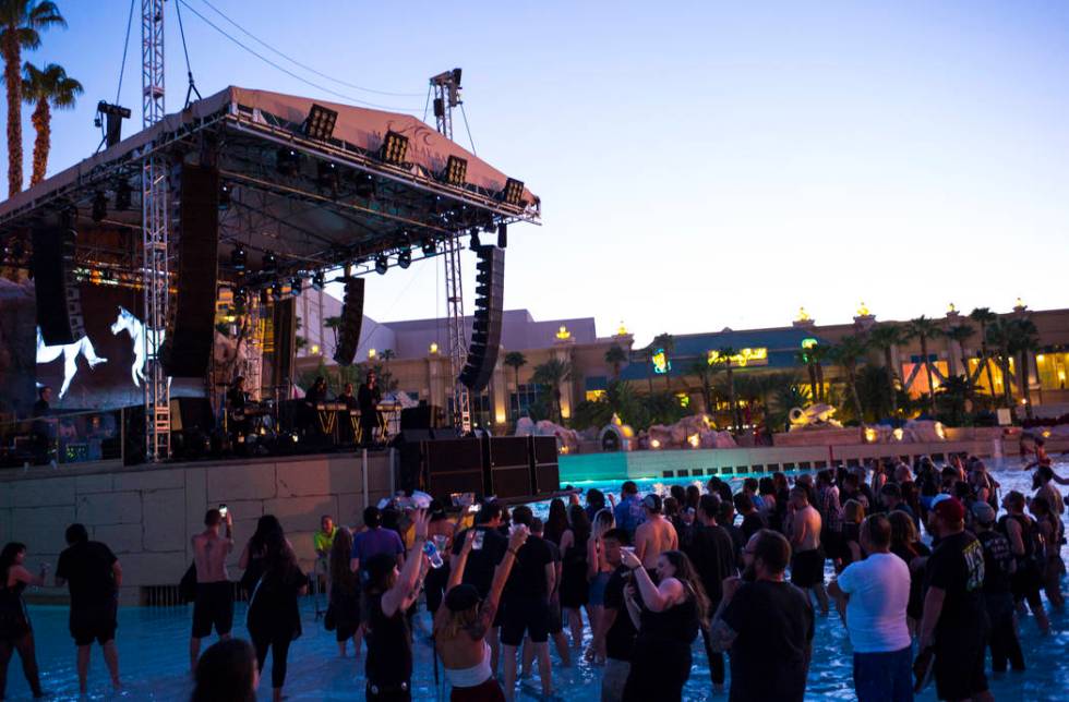 Cold Cave performs at the beach stage during the Psycho Las Vegas music festival at Mandalay Ba ...