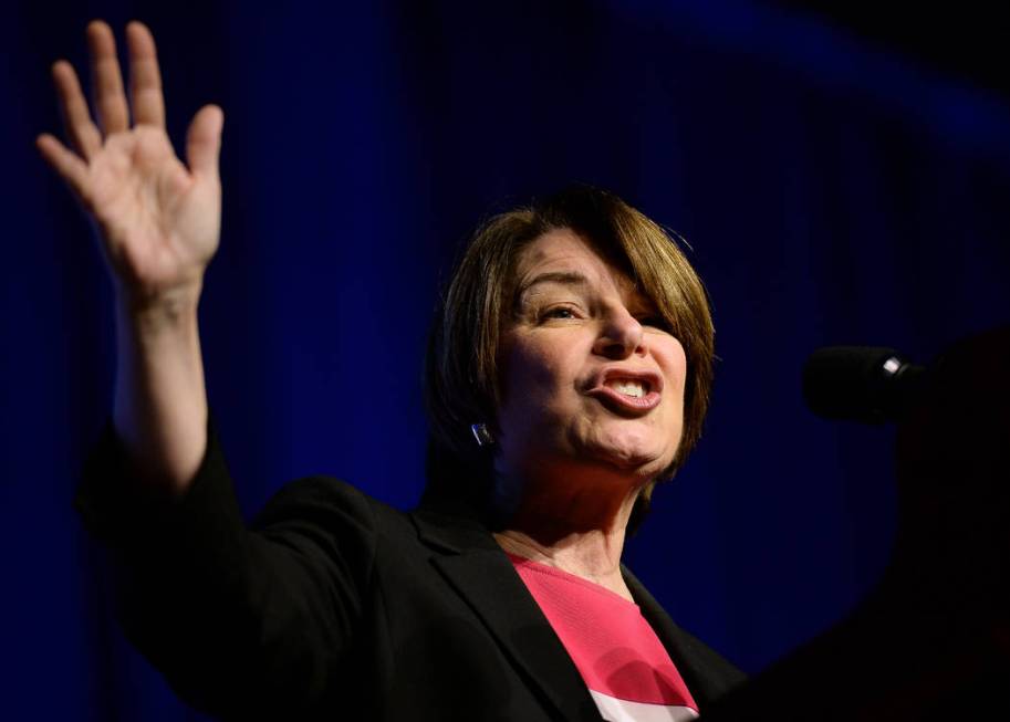 Democratic presidential candidate Sen. Amy Klobuchar, D-Minn., speaks at the International Asso ...