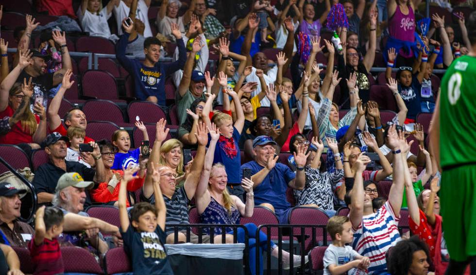 Fans do the wave in slow motion along with the Harlem Globetrotters and Washington Generals dur ...